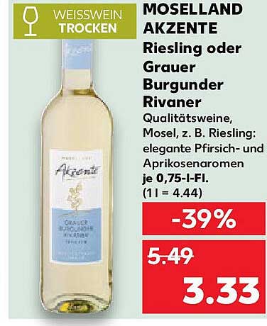 MOSSELLAND AKZENTE Riesling oder Grauer Burgunder Rivaner