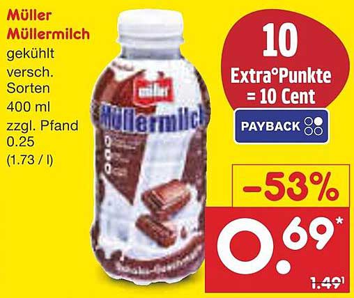 Müller Müllermilch 400 ml - Eiskalte Erfrischung zum Sparpreis!