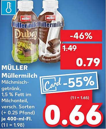 MÜLLER Müllermilch Milchmischgetränk, 1,5 % Fett im Milchanteil