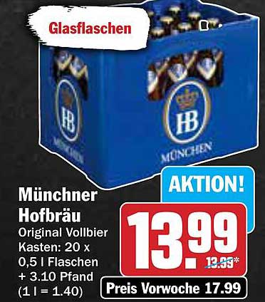 Münchner Hofbräu Original Vollbier Kasten - 20 x 0,5 l Flaschen