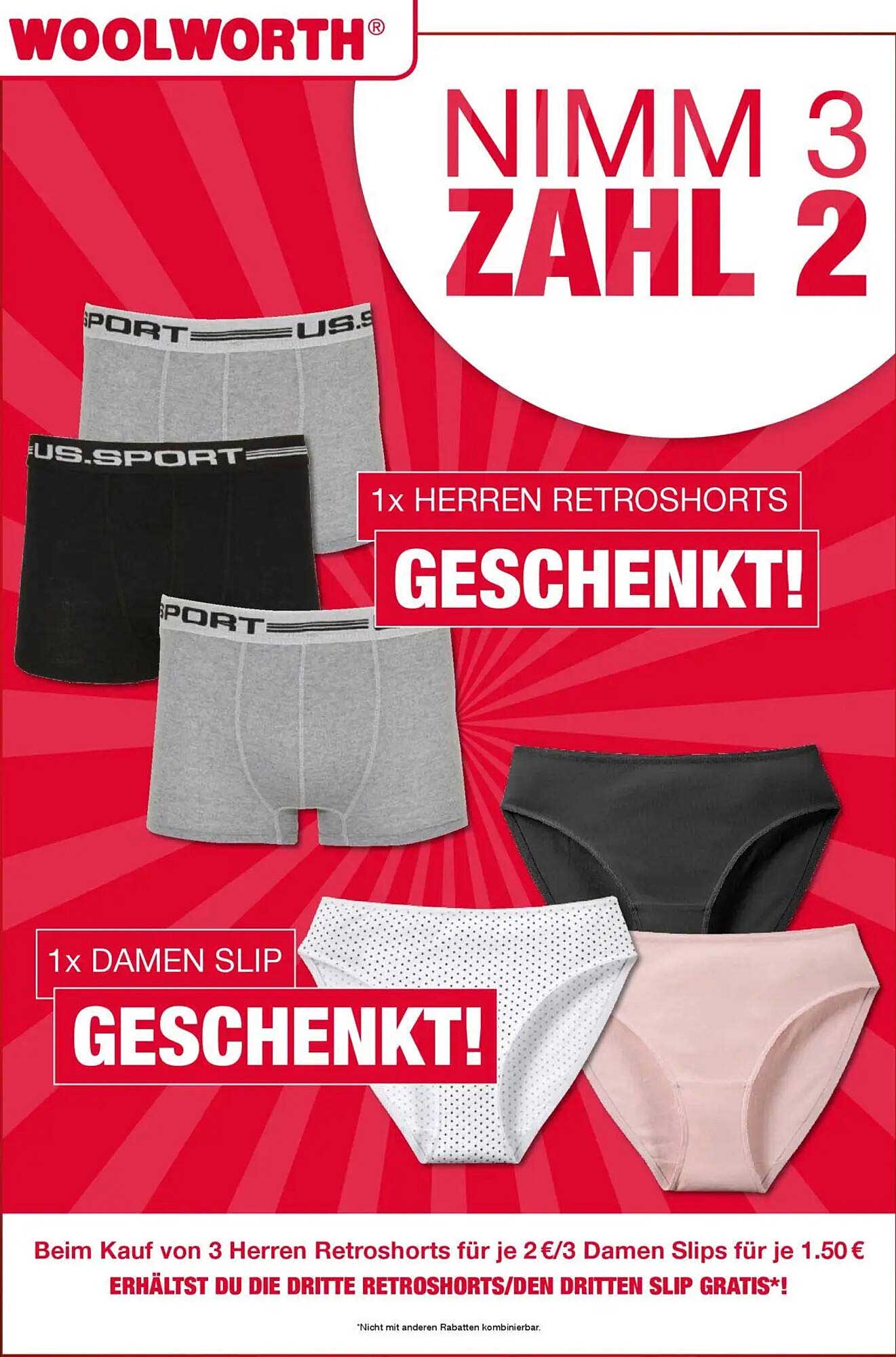 Nimm 3, zahl 2 – Herren Retroschorts und Damen Slips