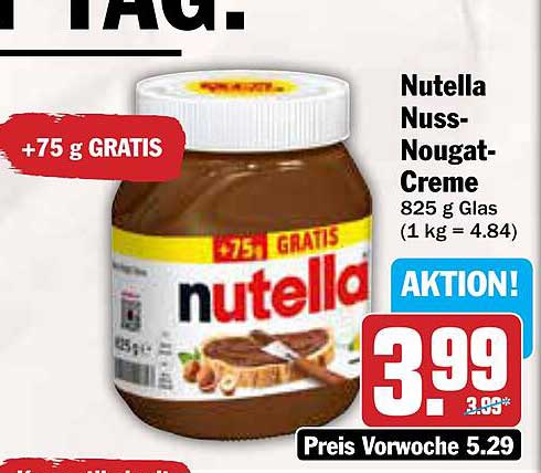 Nutella Nuss-Nougat-Creme 825 g Glas +75 g GRATIS
