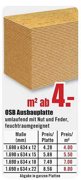 OSB Ausbauplatte umlaufend mit Nut und Feder, feuchtraumgeeignet