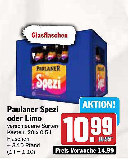 Paulaner Spezi oder Limo Kasten (20 x 0,5 l Flaschen)