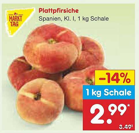 Plattpfirsiche Spanien, Kl. I, 1 kg Schale