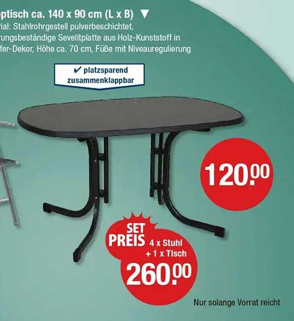 Platzsparender Klapptisch aus Stahlrohr mit Holz-Kunststoffplatte