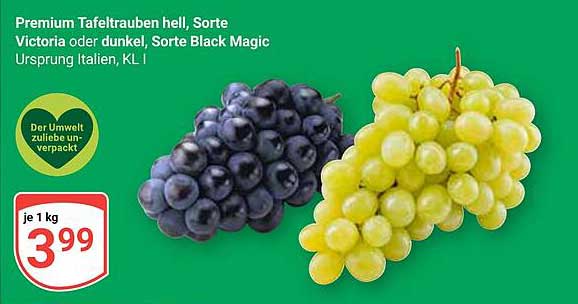 Premium Tafeltrauben hell, Sorte Victoria oder dunkel, Sorte Black Magic - Ursprung Italien, KL I