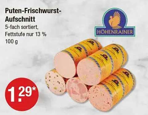 Puten-Frischwurst-Aaufschnitt 5-fach sortiert, Fettstufe nur 13 % – 100 g