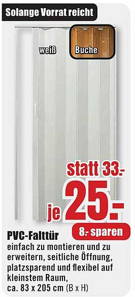 PVC-Falttür - weiß oder Buche