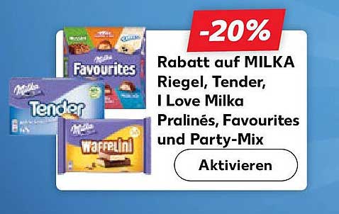 Rabatt auf MILKA Riegel, Tender, I Love Milka Pralinés, Favourites und Party-Mix