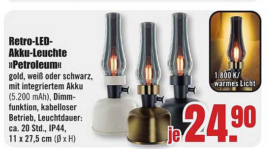 Retro-LED-Akku-Leuchte "Petroleum"