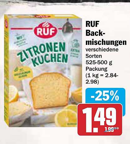 RUF Backmischungen verschiedene Sorten Zitronenkuchen 525-500 g