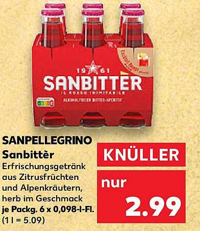 Sanpellegrino Sanbitter Erfrischungsgetränk 6 x 0,098-Liter-Flasche
