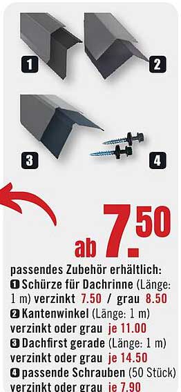 Schürze für Dachrinne (Länge: 1 m) verzinkt oder grau