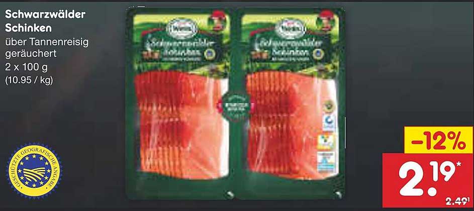 Schwarzwälder Schinken über Tanneneisig geräuchert 2 x 100 g