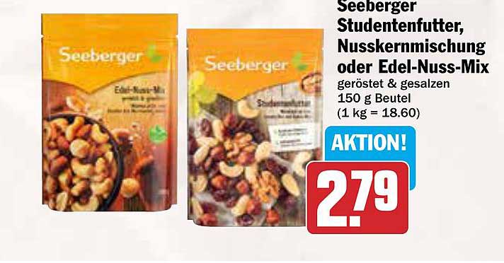 Seeberger Studentensnack, Nusskernmischung oder Edel-Nuss-Mix 150 g Beutel