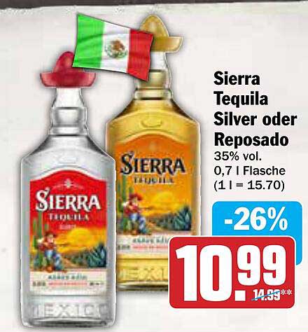 Sierra Tequila Silver oder Reposado - 0,7 L Flasche