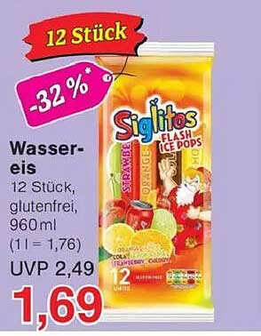 Siglitos Wasser-Eis 12 Stück, glutenfrei, 960 ml