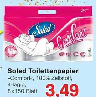Soled Toilettenpapier »Comfort«, 100% Zellstoff, 4-lagig, 8x150 Blatt