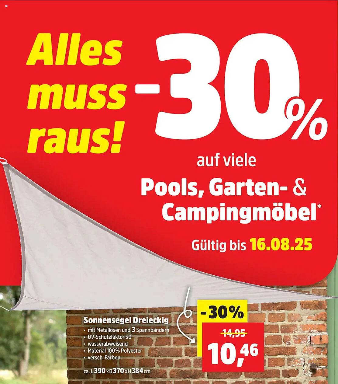 Sonnensegel Dreieckig -30% auf viele Pools, Garten- & Campingmöbel