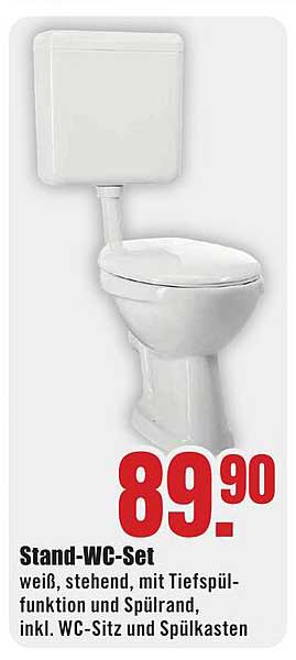 Stand-WC-Set weiß, stehend, mit Tiefspülfunktion und Spülrand, inkl. WC-Sitz und Spülkasten