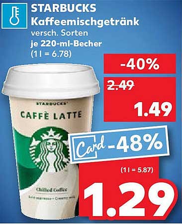 STARBUCKS Kaffeemischgetränk - Caffè Latte 220 ml