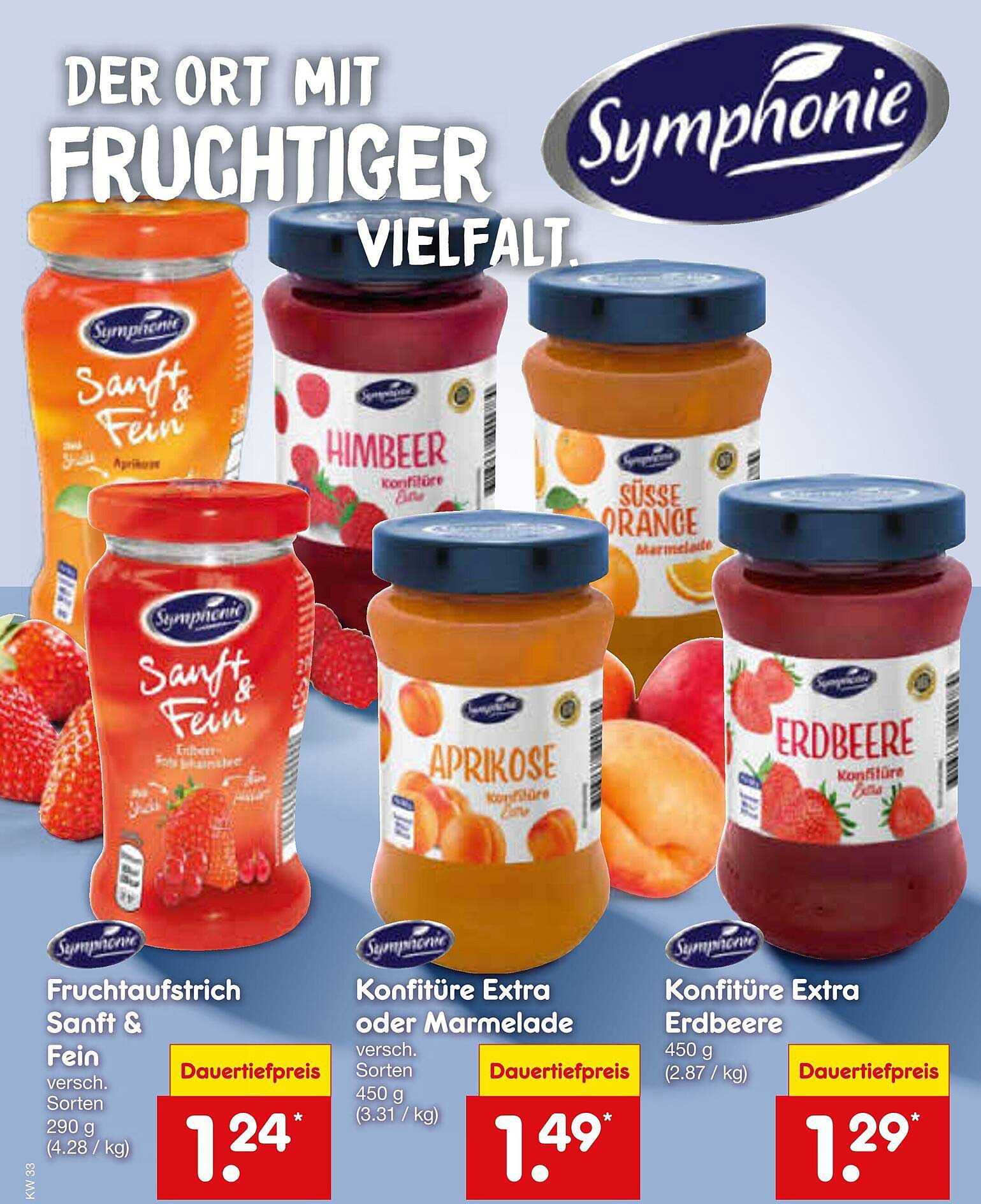 Symphonie Fruchtaufstrich Sanft & Fein und Konfitüre Extra