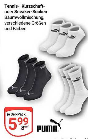 Tennis-, Knöchel- und Sneaker-Socken im 3er-Pack von Puma