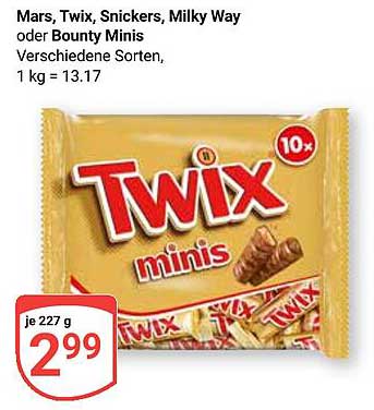 Twix Minis, Snickers, Milky Way oder Bounty Minis – 227 g für nur 2,99 €