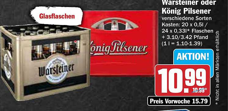Warsteiner oder König Pilsener Glasflaschen im Angebot