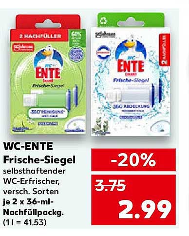 WC-ENTE Frische-Siegel - Selbsthaftender WC-Erfrischer - 2 Nachfüller