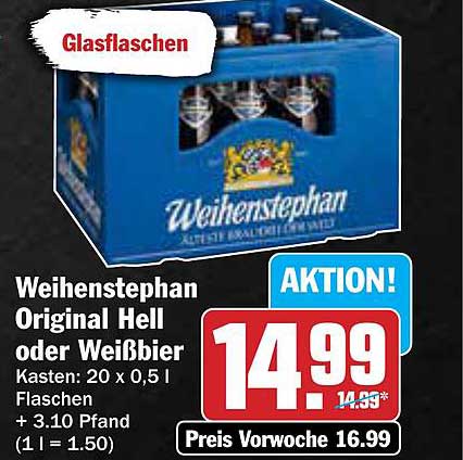 Weihenstephan Original Hell oder Weißbier - Kasten 20 x 0,5 l