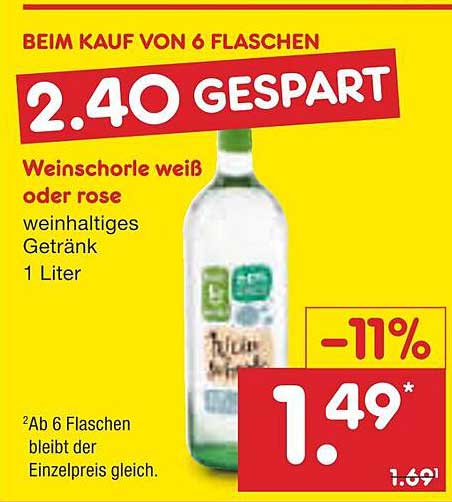 Weinschorle weiß oder rose – 1 Liter für nur 1,49 €
