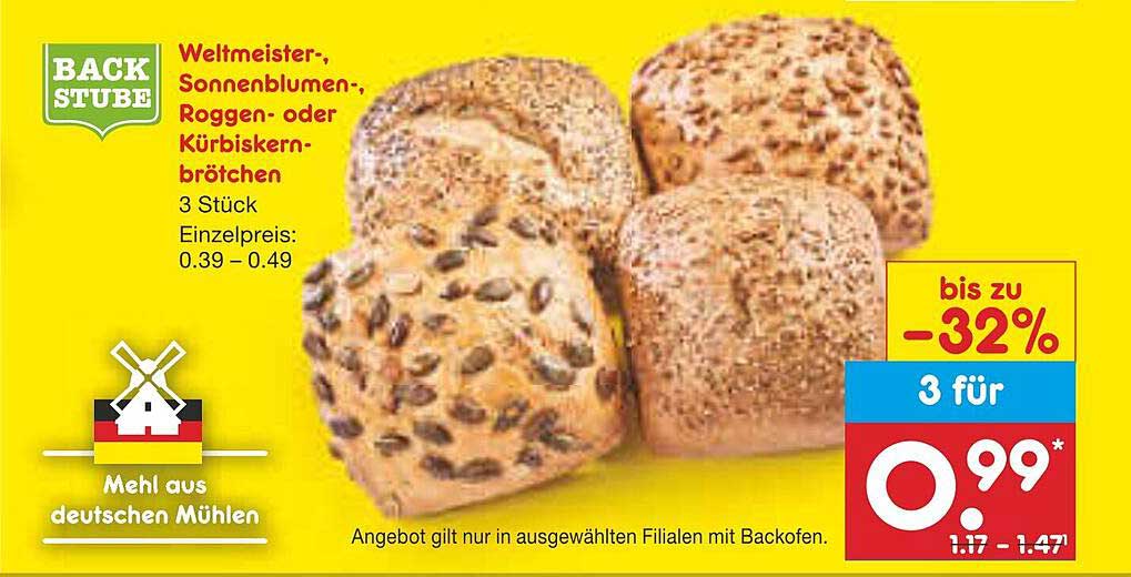 Weltmeister-, Sonnenblumen-, Roggen- oder Kürbiskernbrötchen 3 Stück
