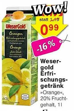 WeserGold Erfrischungsgetränk "Orange", 20% Fruchtgehalt, 1l