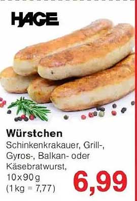 Würstchen - Schinkenkrakauer, Grill-, Gyros-, Balkan- oder Käsebratwurst