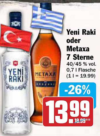 Yeni Raki oder Metaxa 7 Sterne 0,7 l