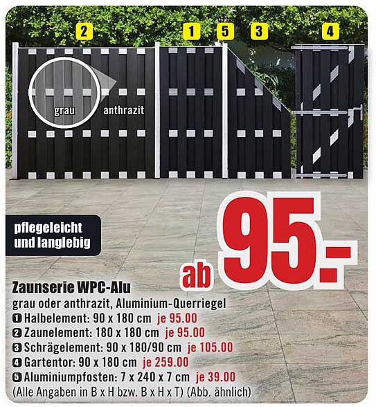 Zaunserie WPC-Alu – grau oder anthrazit, Aluminium-Querriegel