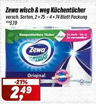 Zewa wisch & weg Küchentücher, verschiedene Sorten, 2 × 75 – 4 × 74 Blatt Packung