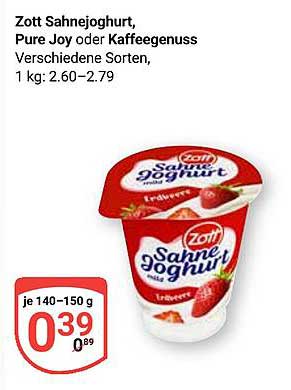 Zott Sahnejoghurt, Pure Joy oder Kaffeegenuss