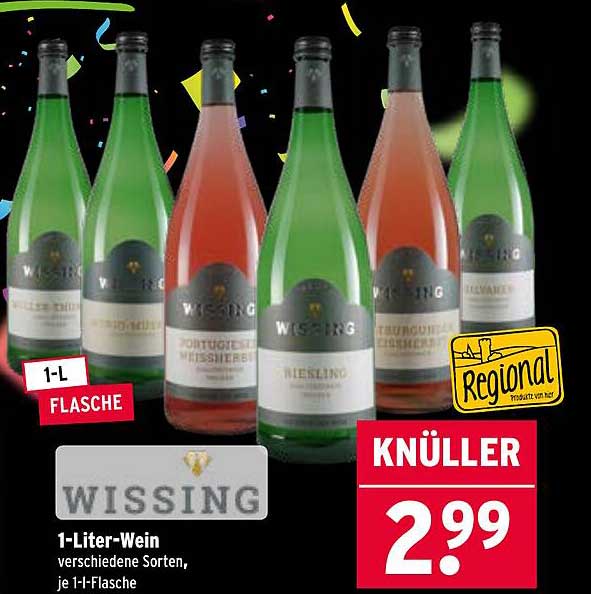 1-Liter-Wein Wissing – Verschiedene Sorten, je 1-1-Flasche