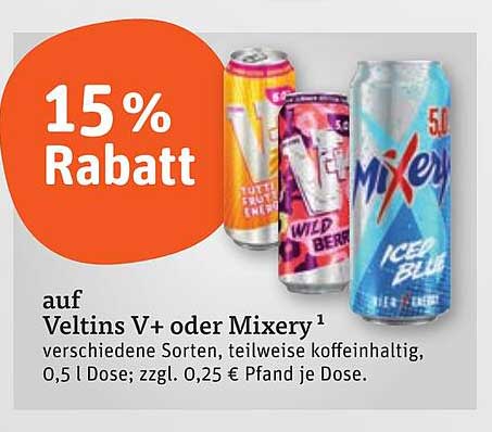 15 % Rabatt auf Veltins V+ oder Mixery