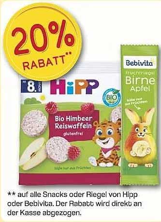 20% Rabatt auf alle Snacks oder Riegel von Hipp oder Bebivita