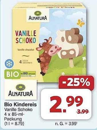 Alnatura Bio Kindereis Vanille Schoko 4 x 85-ml-Packung