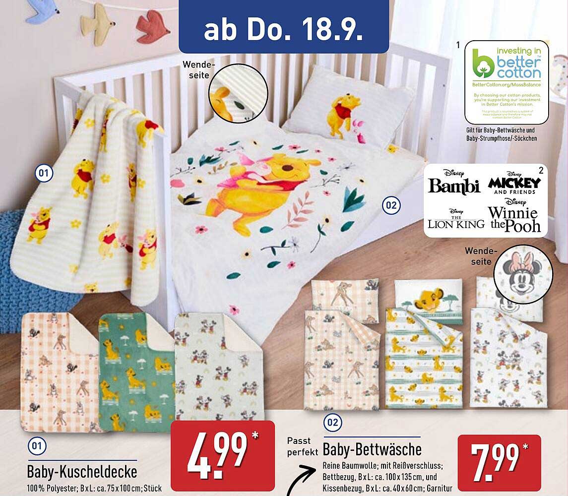 Baby-Kuscheldecke und Baby-Bettwäsche - Disney-Design
