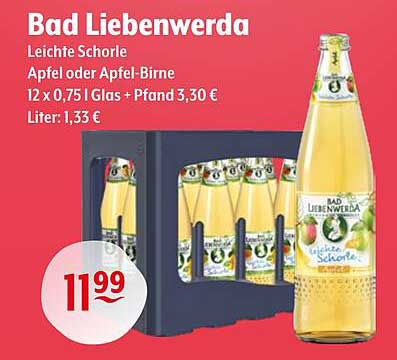 Bad Liebenwerda Leichte Schorle Apfel oder Apfel-Birne 12 x 0,75 l
