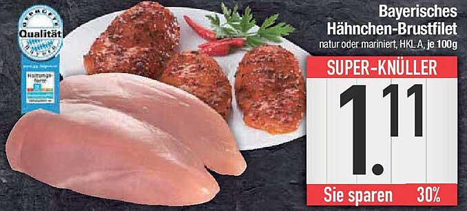 Bayerisches Hähnchen-Brustfilet, natur oder mariniert, HKL A, je 100g