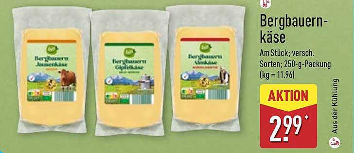 Bergbauernkäse am Stück - verschiedene Sorten, 250-g-Packung