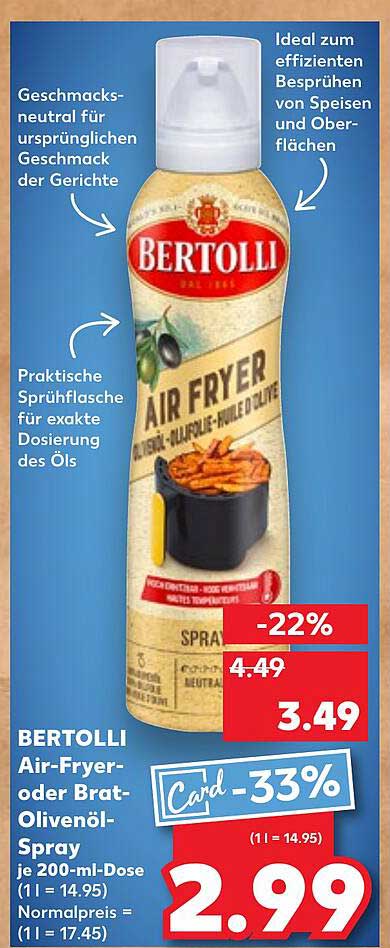 BERTOLLI Air-Fryer- oder Brat-Olivenöl-Spray je 200-ml-Dose