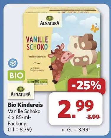 Bio Kindereis Vanille Schoko 4 x 85-ml-Packung